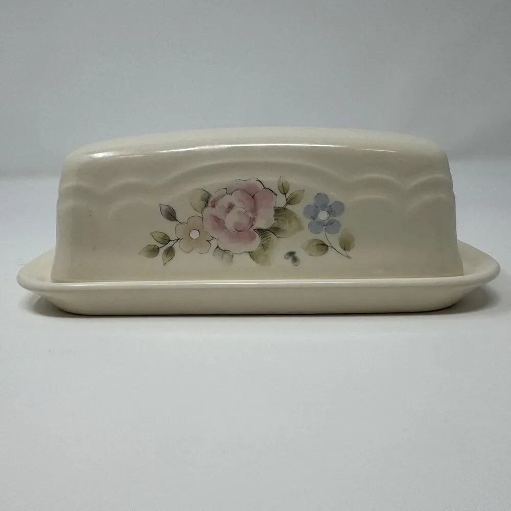 Vintage Pfaltzgraff Tea Rose Covered Butter Dish Stoneware